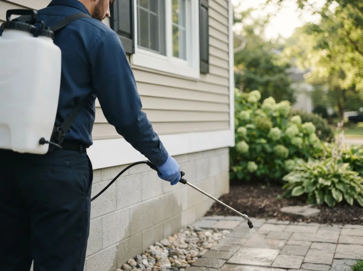 Pest control technician inspecting a home in Sterrett, AL